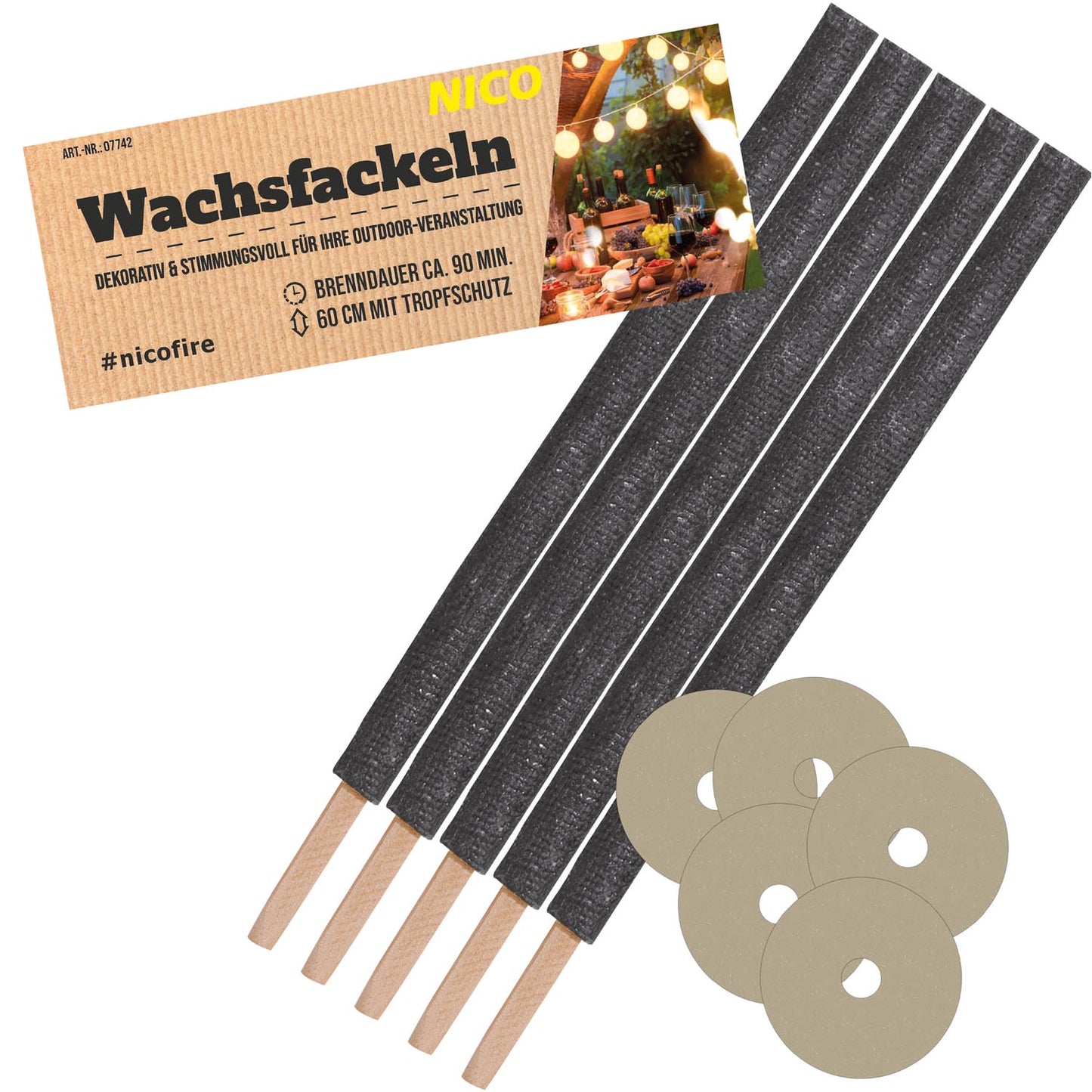 Nico Wachsfackeln 5er Btl. 60cm