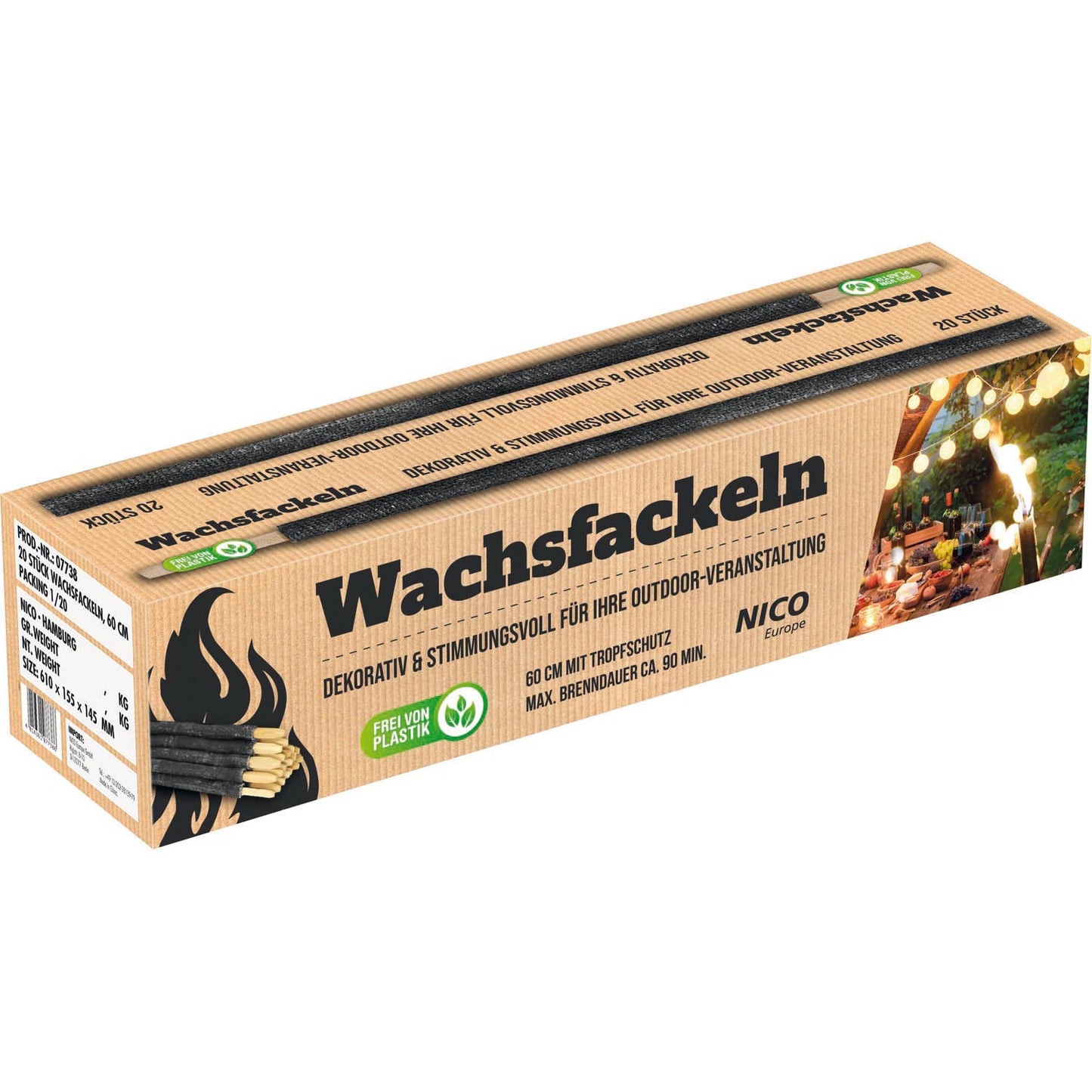 Nico Wachsfackeln 20er Karton 60cm