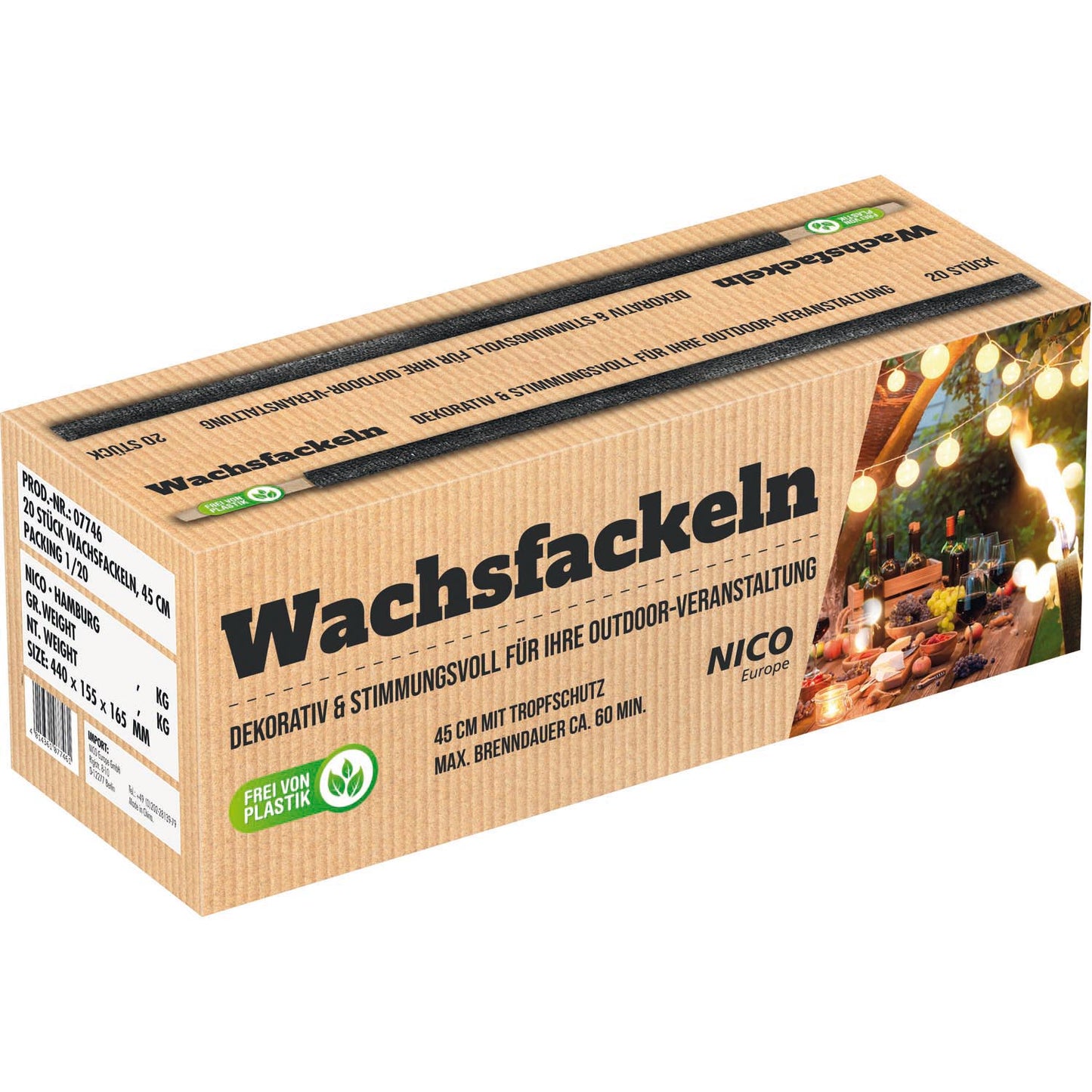 Nico Wachsfackeln 20er Karton 45cm